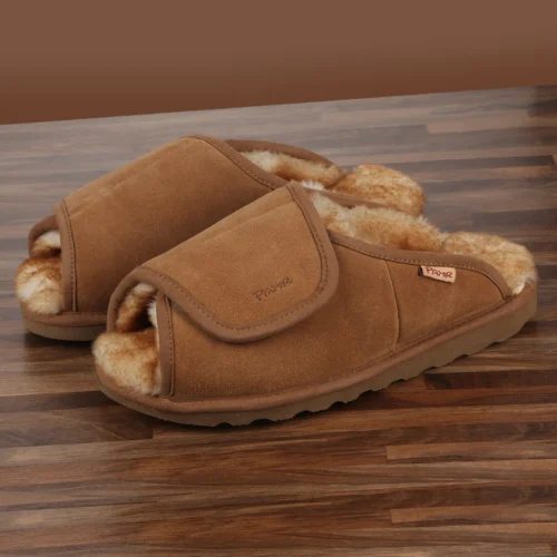 PAMIR Men's Wide Width Adjustable Sheepskin Scuff Slippers SF802