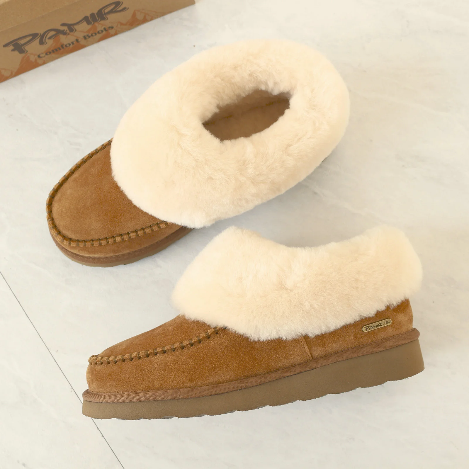 PAMIR Women's Moccasin Slipper Booties,Sheepskin Warmth SF629